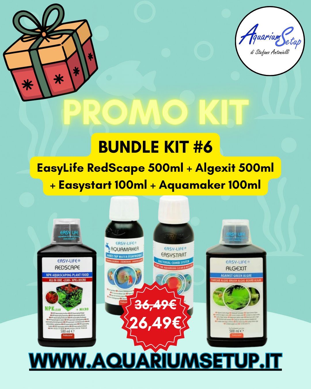 PROMO KIT - Redscape 500ml + Algexit 500ml + Easystart 100ml + Aquamaker 100ml Aquarium Setup