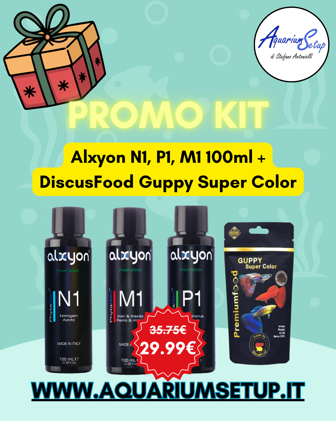 PROMO KIT - N1, P1, M1 100ml + Discus Food Guppy Super Color Aquarium Setup